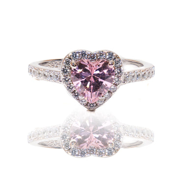 Anillo de Plata 925 Cuore D’Amore con Piedra Rosa + Caja Premium + Grabado Gratis “Te amo ♥️”