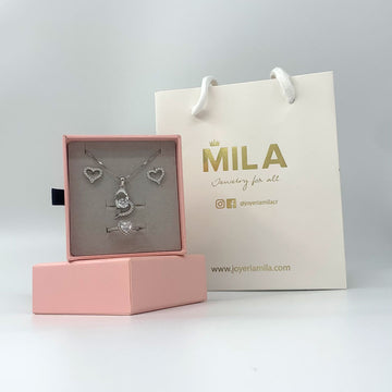 Aretes Cuore leggero, Collar Cuore intrecciato y Anillo Cuore d’amore infinito