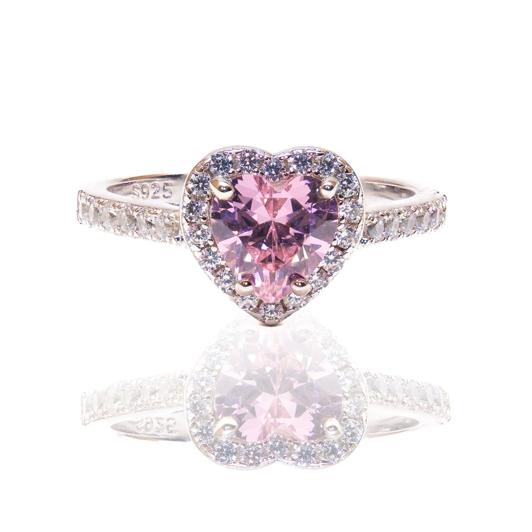 Duo Anillo Cuore Plata D'amore Pietra Rosa + Caja De Anillo + Grabado " Te Amo ♥️ "
