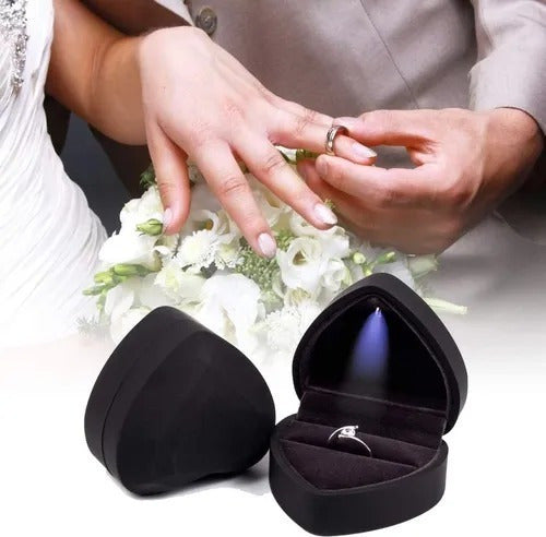 Caja de anillo en corazón (Premium) - Negro