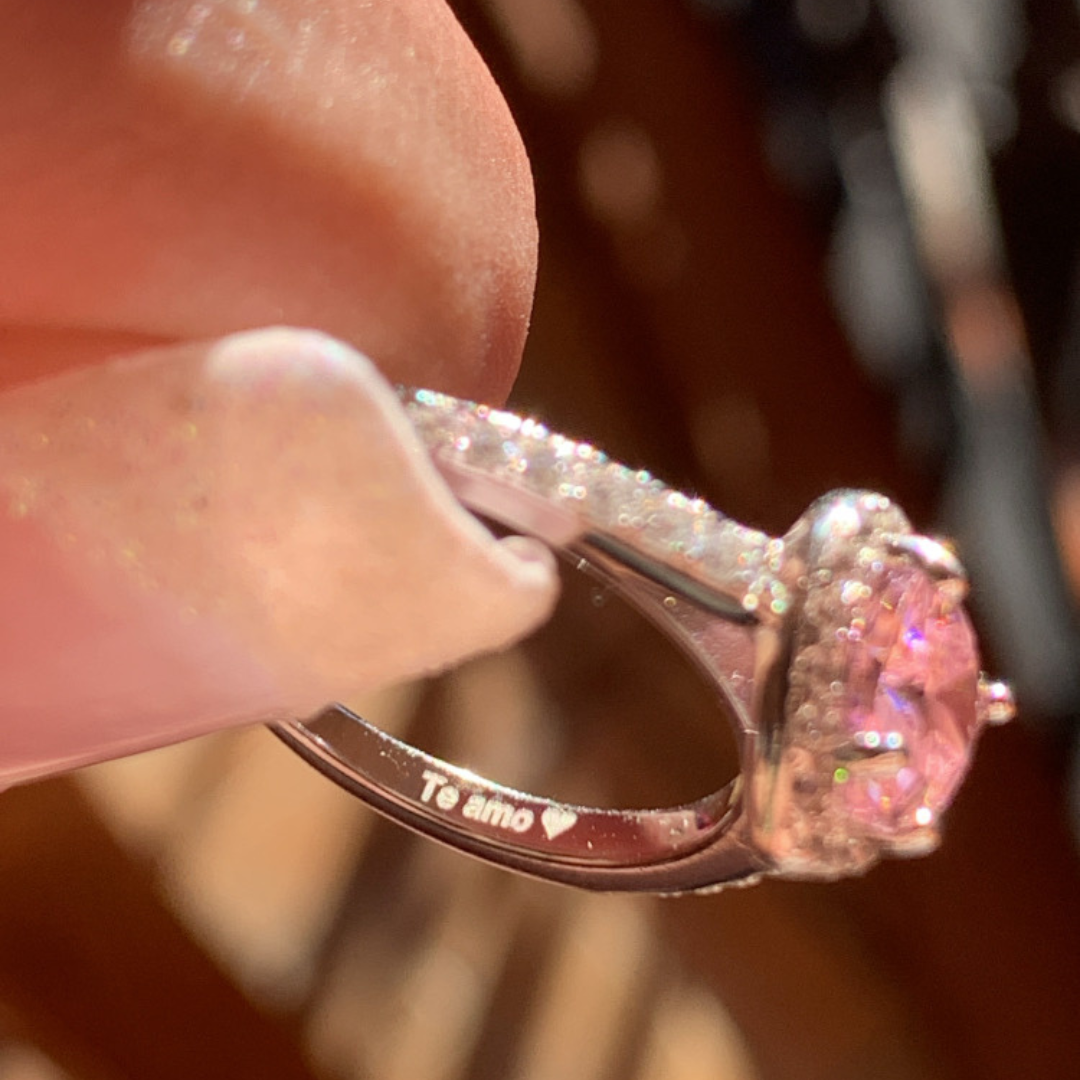 Duo Anillo Cuore Plata D'amore Pietra Rosa + Caja De Anillo + Grabado " Te Amo ♥️ "