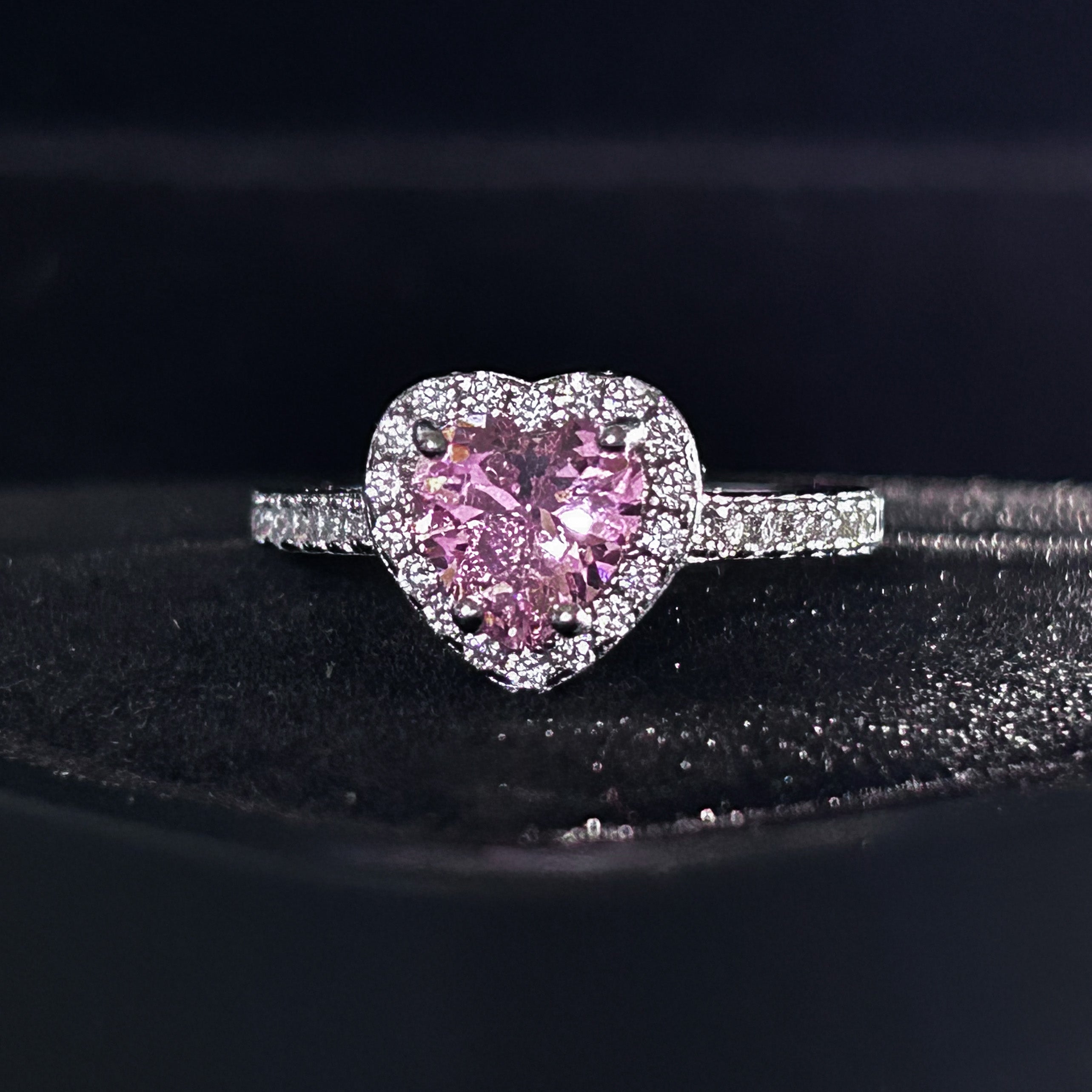 Duo Anillo Cuore Plata D'amore Pietra Rosa + Caja De Anillo + Grabado " Te Amo ♥️ "