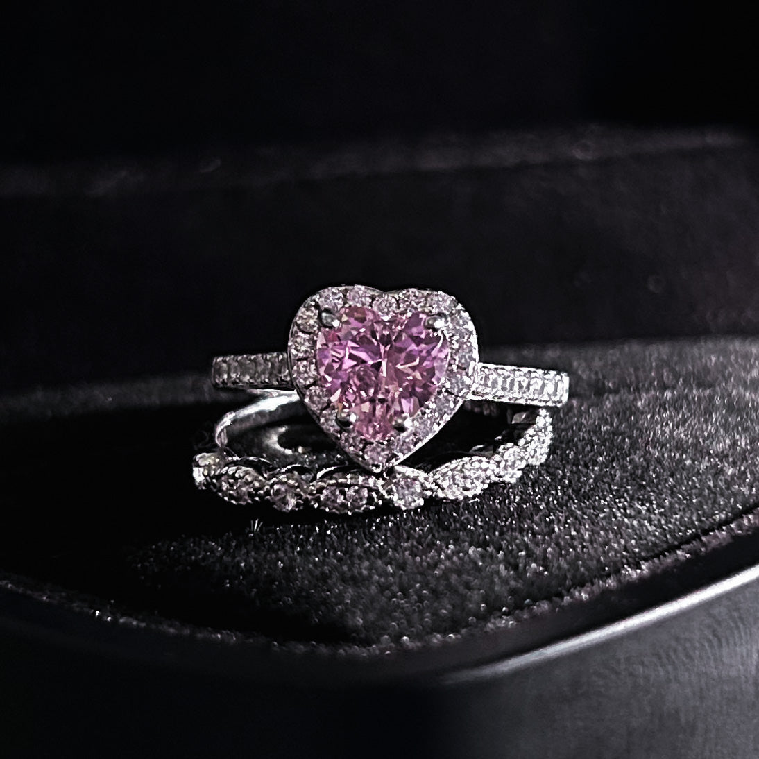 Duo Anillo Cuore Plata D'amore Pietra Rosa + Caja De Anillo + Grabado " Te Amo ♥️ "