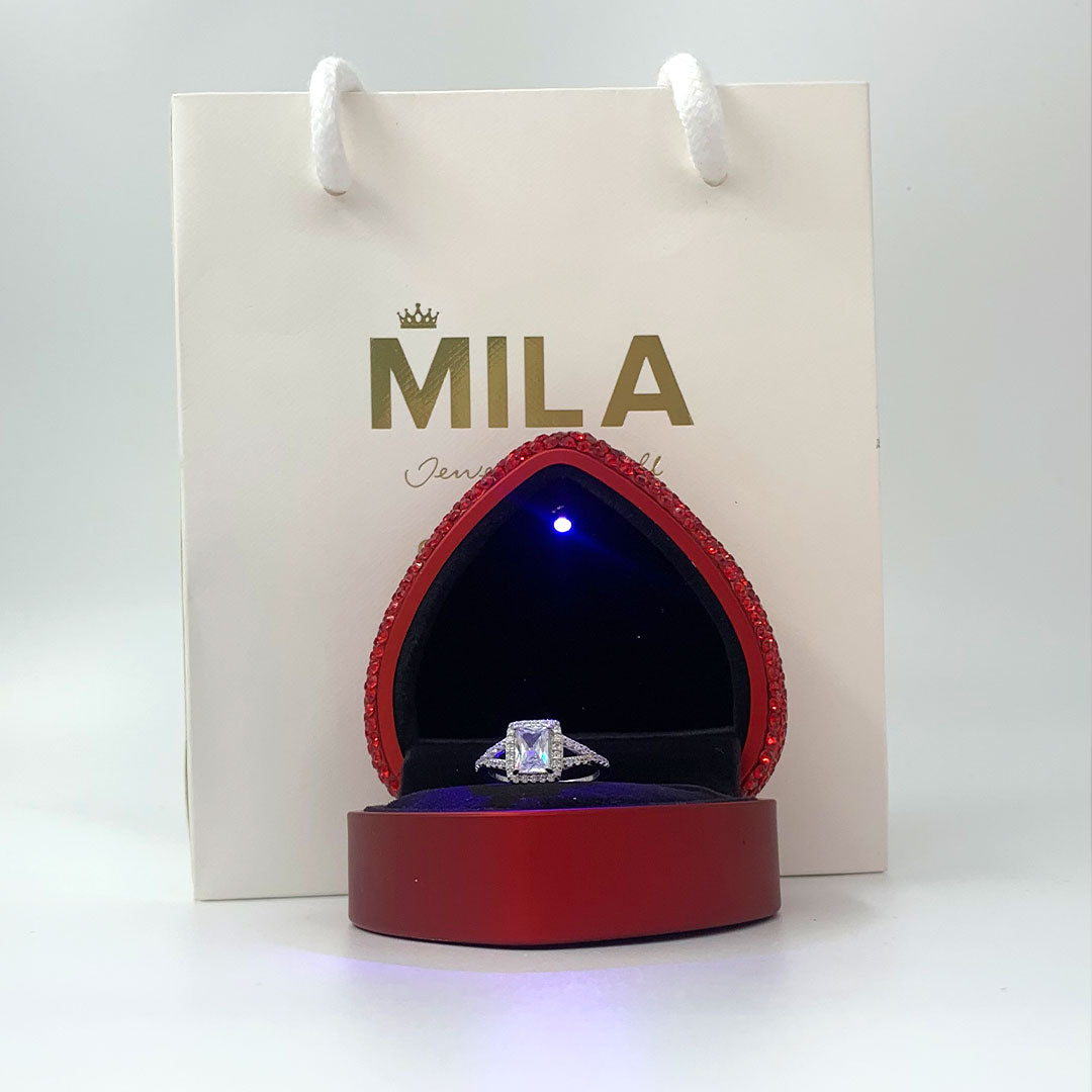 Caja de anillo en corazón (Premium Deluxe) - Rojo