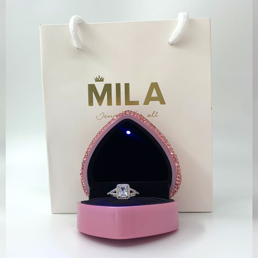 Caja de anillo en corazón (Premium Deluxe) - Rosa